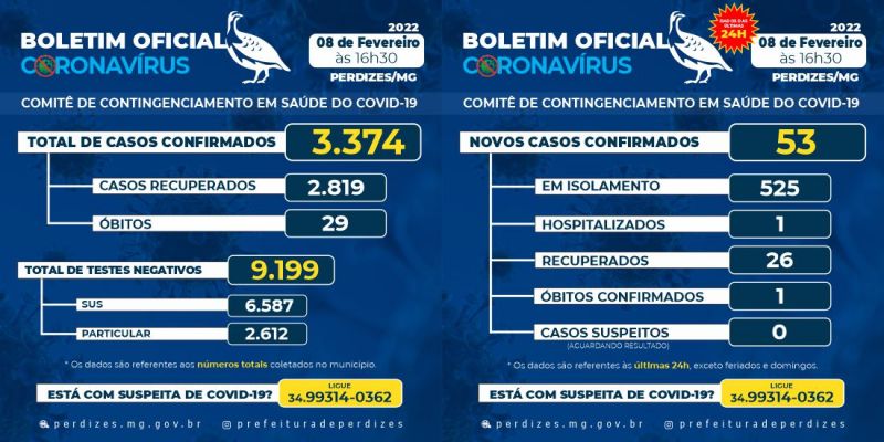 Perdizes/MG - Covid-19: Atualização em 08/02/2022.