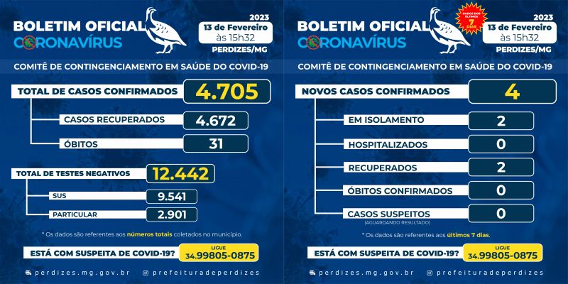 Perdizes/MG - Covid-19: Atualização em 13/02/2023.