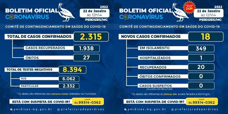 Perdizes/MG - Covid-19: Atualização em 22/01/2022.